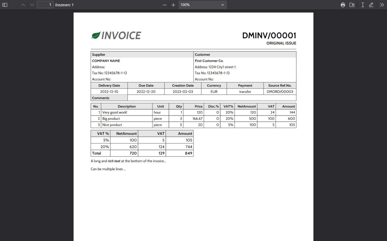 PDF Invoice example